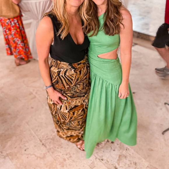 Asymmetrical Green Dress Cut Out Ruched Maxi Lace Up Back - Picture 12 of 15